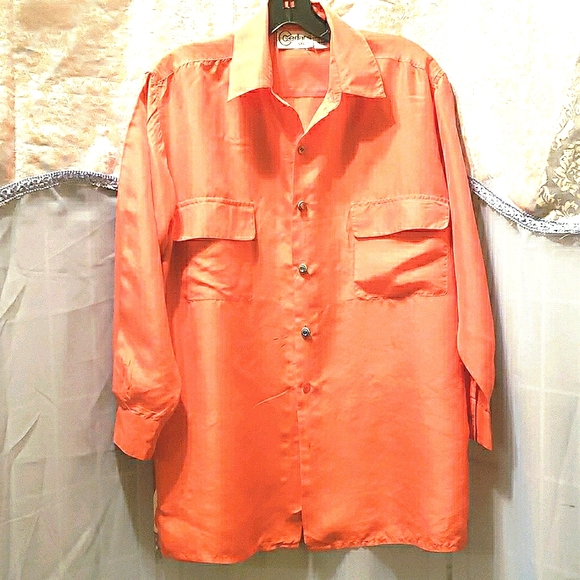 SILK CEDARS SPORT ORANGE BLOUSE SZ S - Picture 1 of 8